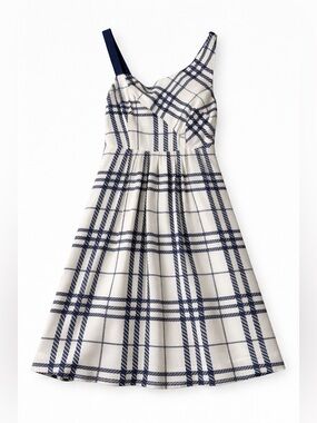 Moulinette Soeurs Silk Dress Navy White Rope Print Fit Flare Pockets 2